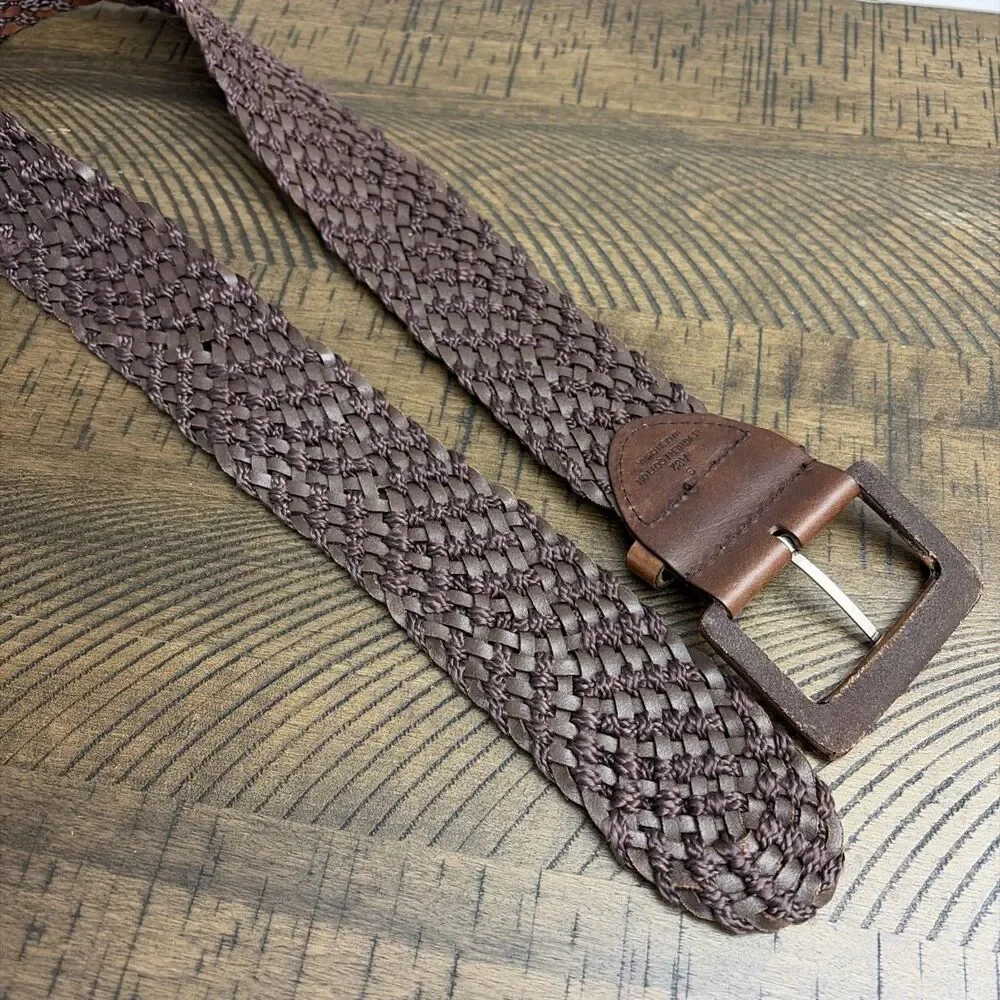 Vintage Woven Leather Cotton Belt Wide Brown Boho Western Women Size S